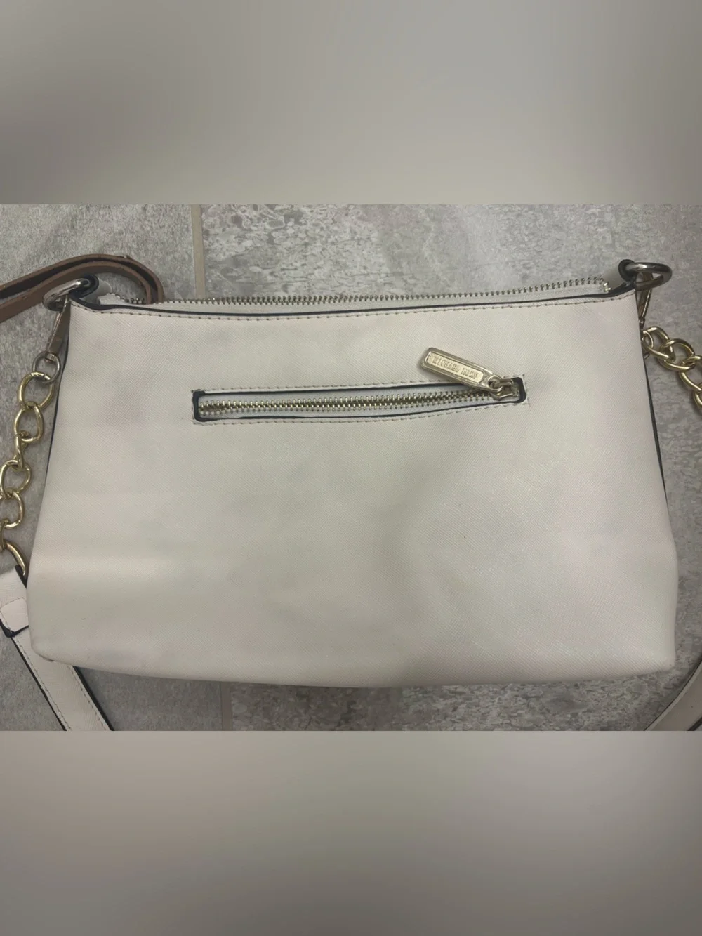 Michael Kors White Leather Crossbody with Gold Chain Accents